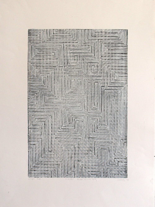 Wendy Kelly Ghost Print 18 2025. Three plate linocut. Image 44.5 x 30 cm