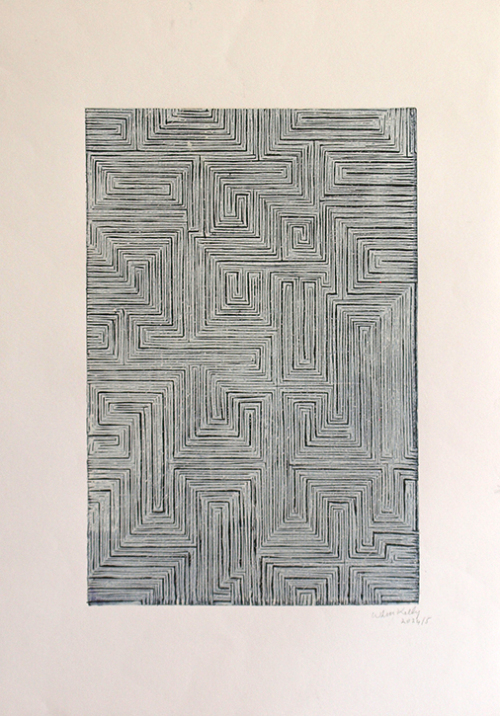 Wendy Kelly Ghost Print 12 2025. Three plate linocut. Image 44.5 x 30 cm