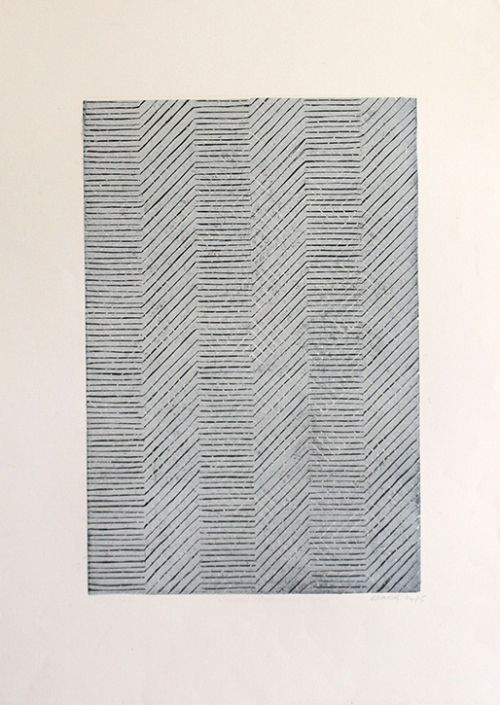 Wendy Kelly Ghost Print 9 2025. Three plate linocut.. Image 44.5 x 30 cm