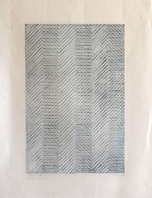 Wendy Kelly Ghost Print 6, three plate linocut. Image 44.5 x 30 cm