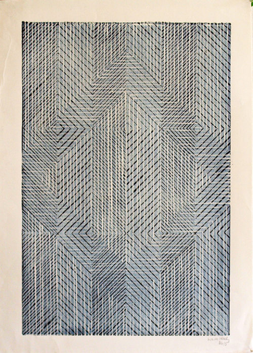 Wendy Kelly Ghost Print 1 2025. Three plate linocut. Image 44.5 x 30 cm