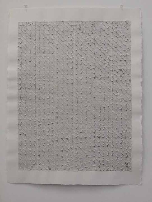 Concealed Intent 2 2015 Collaged antiquated book pages [German, circa 1700s] and rice paper on Arches 640 GSM paper 76.5 x 58.5