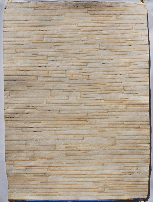 Edge 2 2015 Collaged antiquated book margins [German, circa 1700s] and acrylic on hand made paper 77.6 x 56 cm