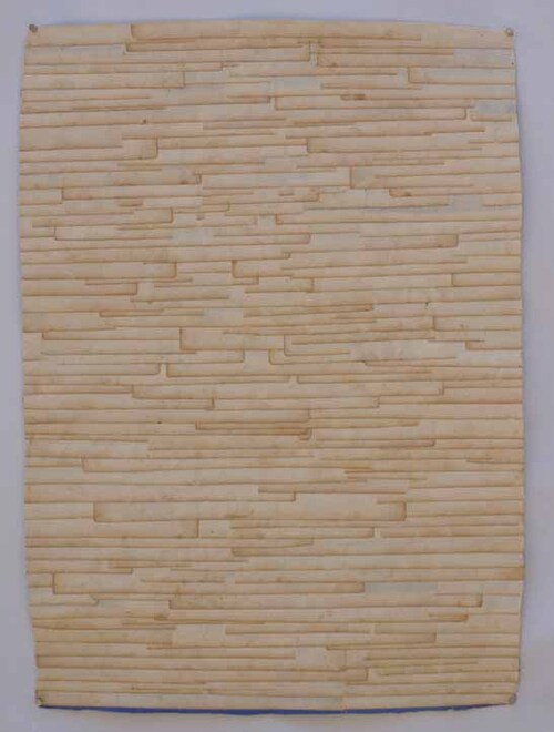 Edge 1 2015 Collaged antiquated book margins [German, circa 1700s] and acrylic on hand made paper 77.6 x 56 cm
